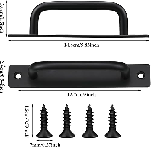 Miniatura 2 de Therwen 12 manijas de puerta tipo granero de 5.8 pulgadas, manijas de gabinete de cocina de aleación de aluminio, tiradores negros deslizantes para