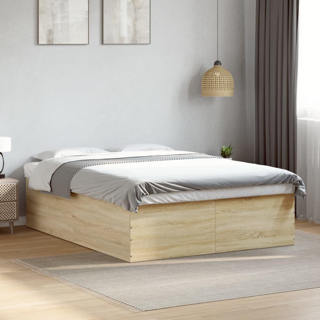 Festnight Holzbett 160x200 cm, Futonbett, Bett mit Lattenrost, Jugendzimmer Einzelbett in Sonoma-Eiche