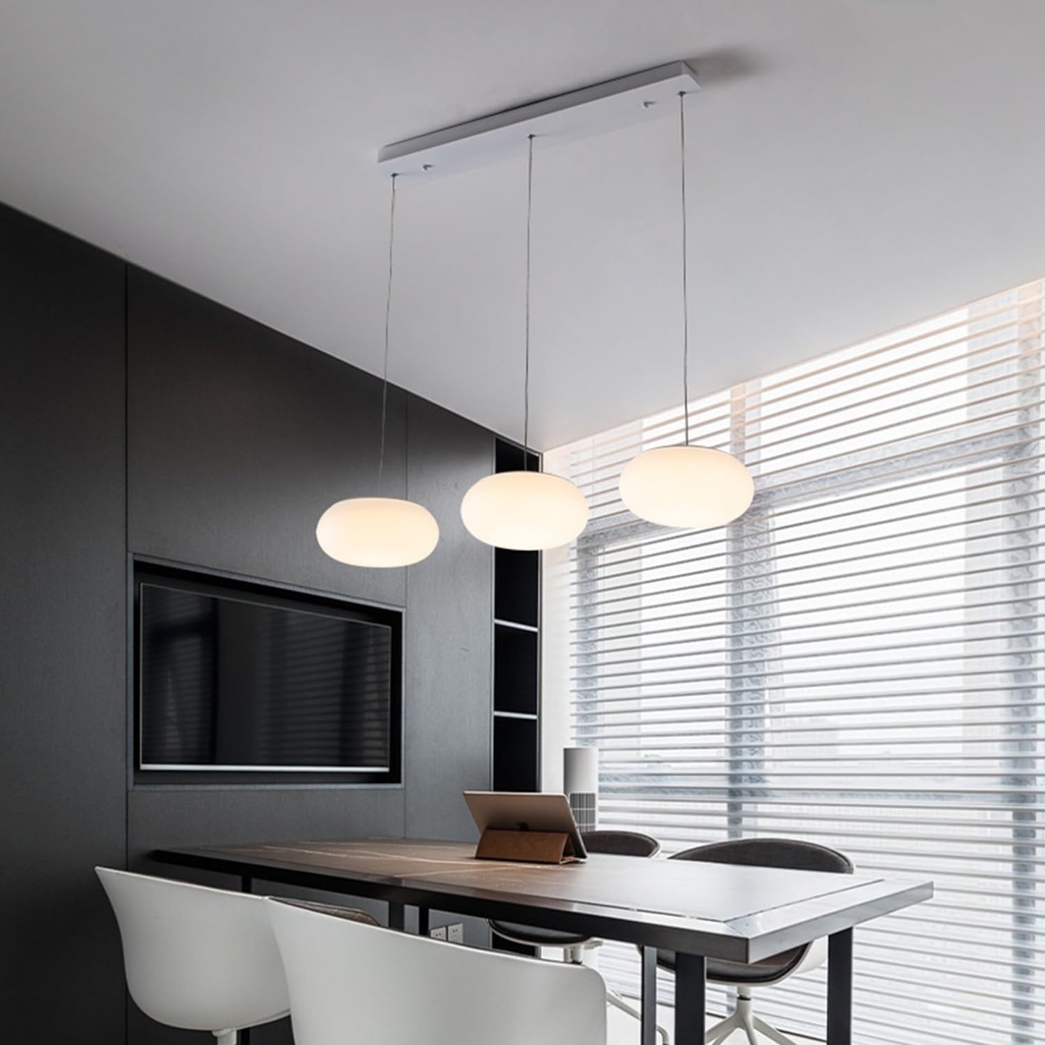 Modern Esszimmer Hängelampe 3 Stück E27 Pendelleuchte Wohnzimmerlamp Polystyrol-Kunststoffschirm Dreifarbiges Licht Hängeleuchte Schlafzimmer Küchenlampe Höhenverstellbar Lampen