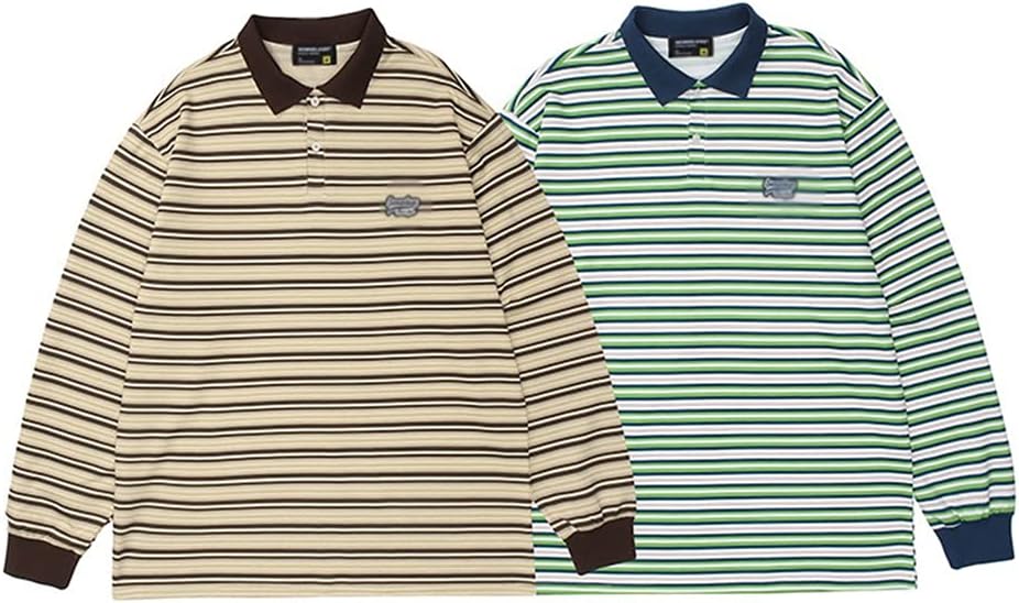 Striped for Men and Youthful Classic Student Lapel Long Sleeve Male Tops