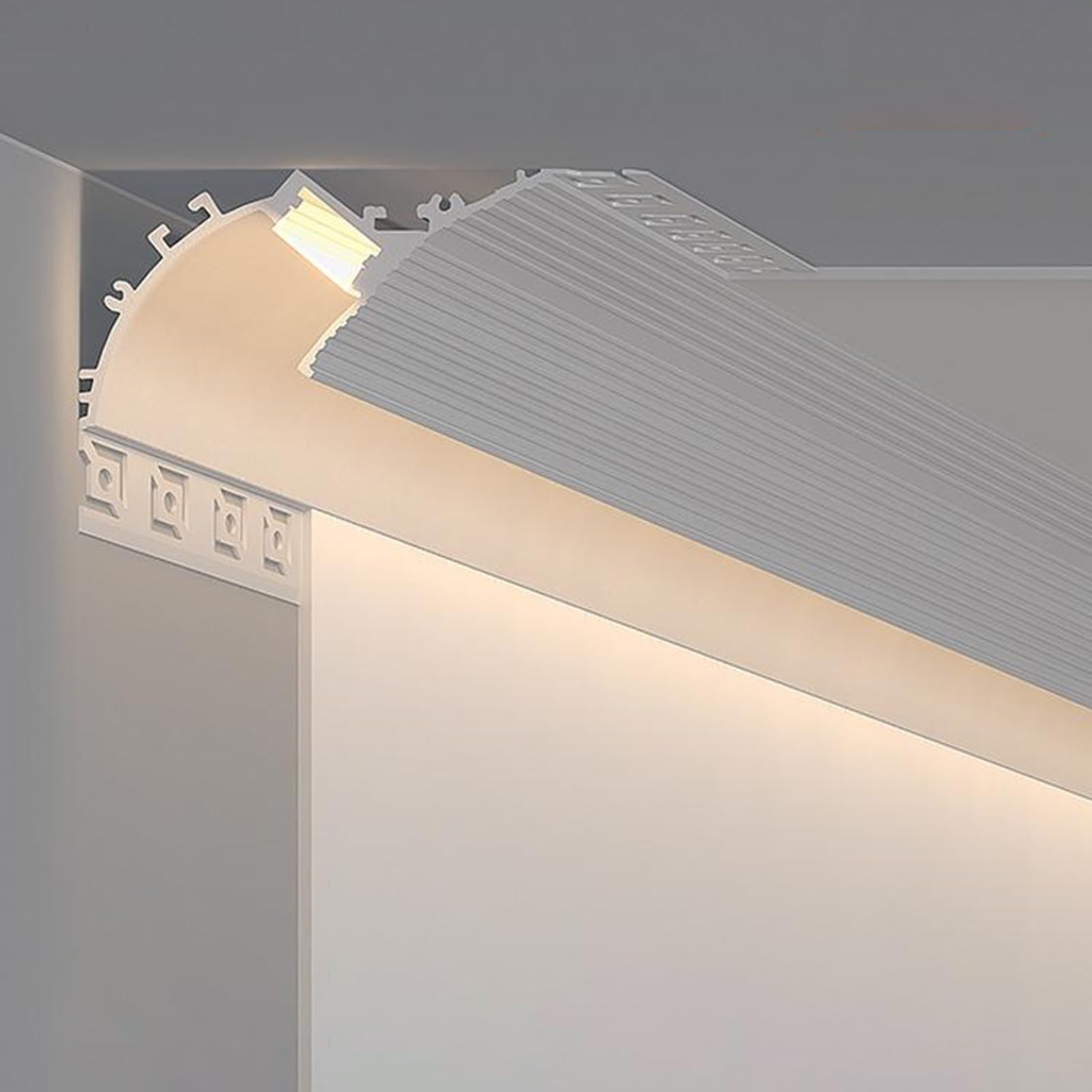 Lpmengs-EU Indirect Lighting Molding Aluminum Channel, Skirting Board Covers for Baseboards, LED Ligh Strip Trim Extrusion Profiles, Theater Lighting System(2.0m)