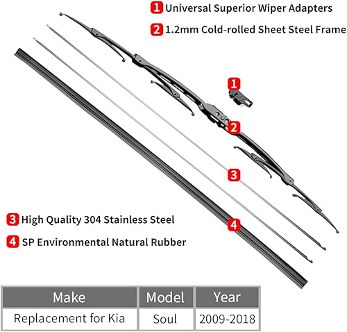 Miniatura 10 de Repuesto para limpiaparabrisas Dodge Ram 1500, 2500, 3500, 4500  Limpiaparabrisas delantero de 22 + 22 pulgadas  apto para vehículos 2009-2018