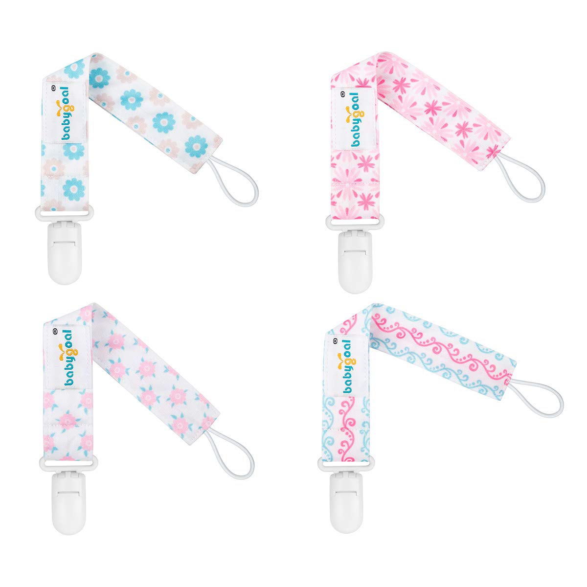 Babygoal Floral Pacifier Clips, 4 Pack Binky Paci Holder