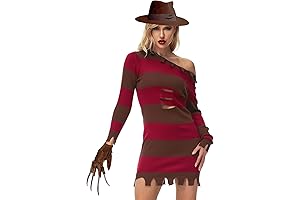 Halloween Costume - Freddy Costume Women Dress Mens Long Sleeve Red Striped Sweater
