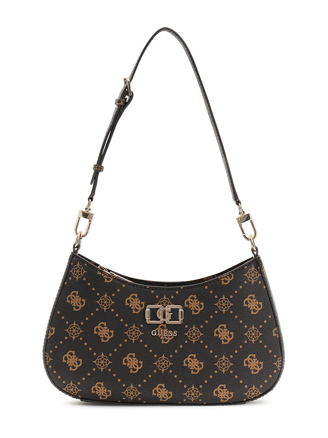 GUESS bolso de hombro Emelie Logo Top Zip Shoulder Bag Espresso Logo marrón oscuro