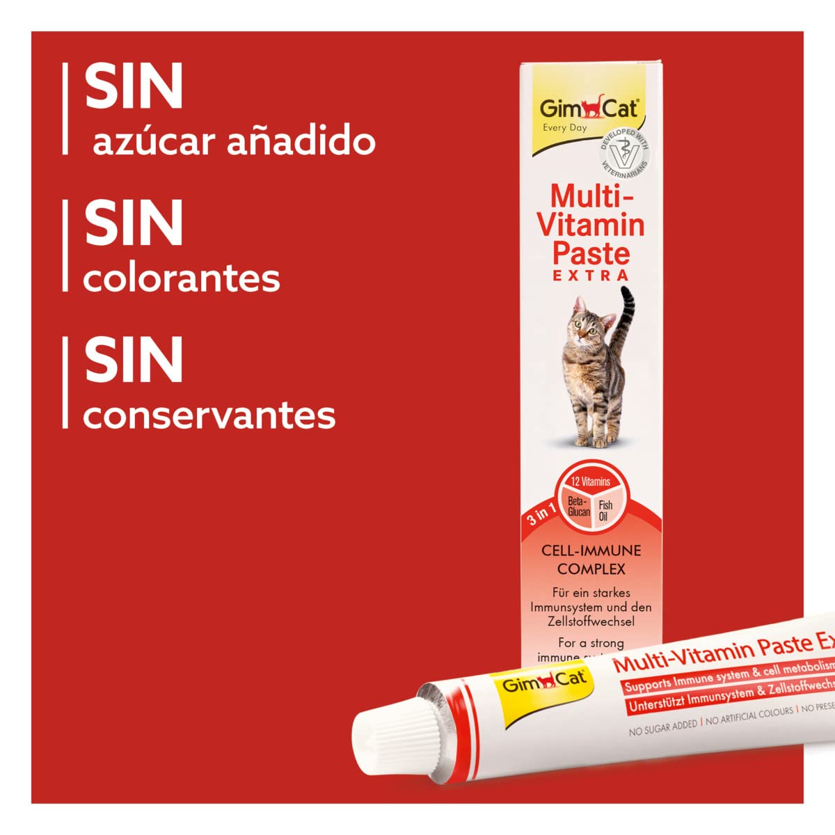 GimCat Multi-Vitamin Extra, pasta multivitaminas - Snack para gatos, con beta-glucano y omega 3 & 6 para una protección celular saludable - 1 tubo (1 x 200 g)