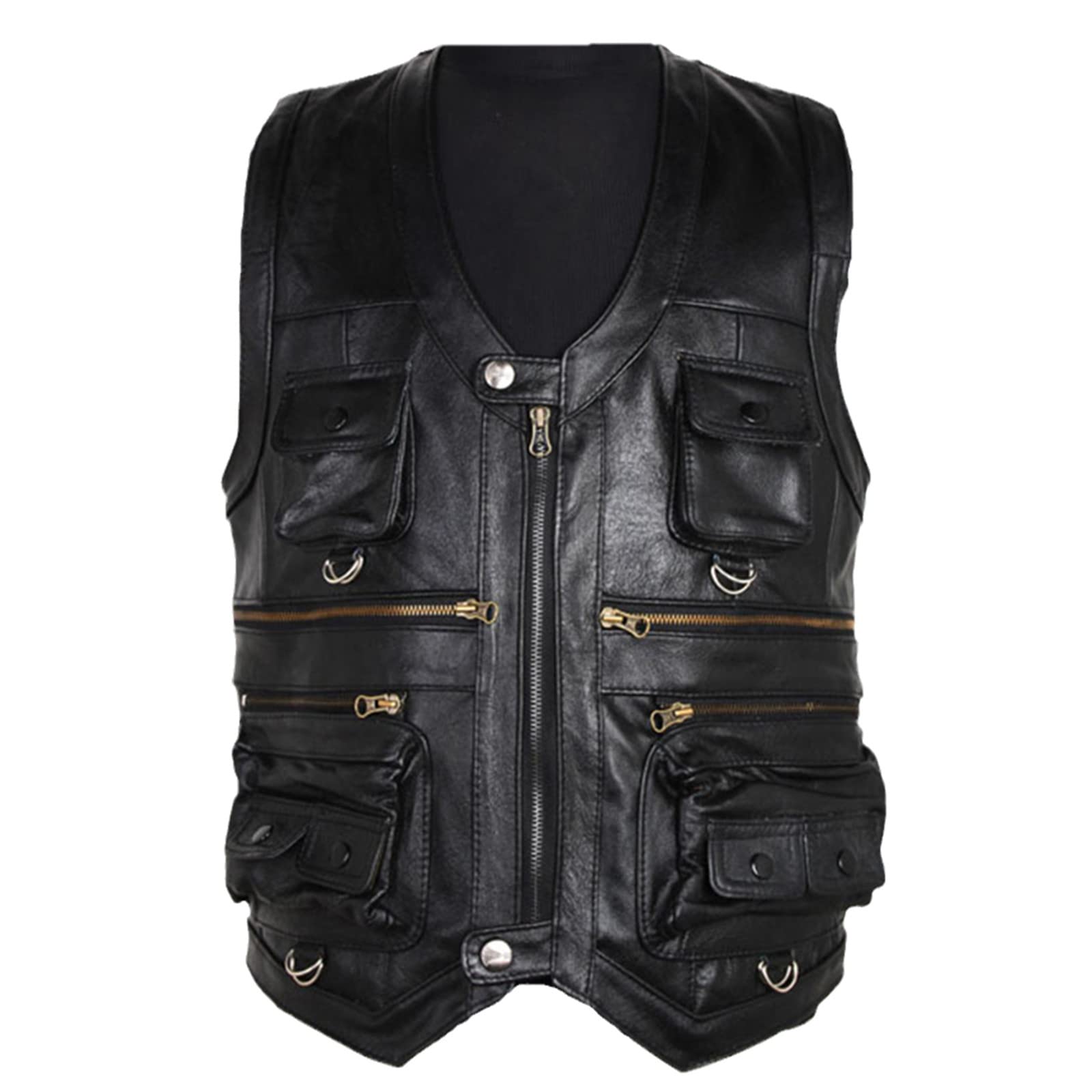 Chaleco marrón para hombre multibolsillo con cremallera frontal reforzada 7