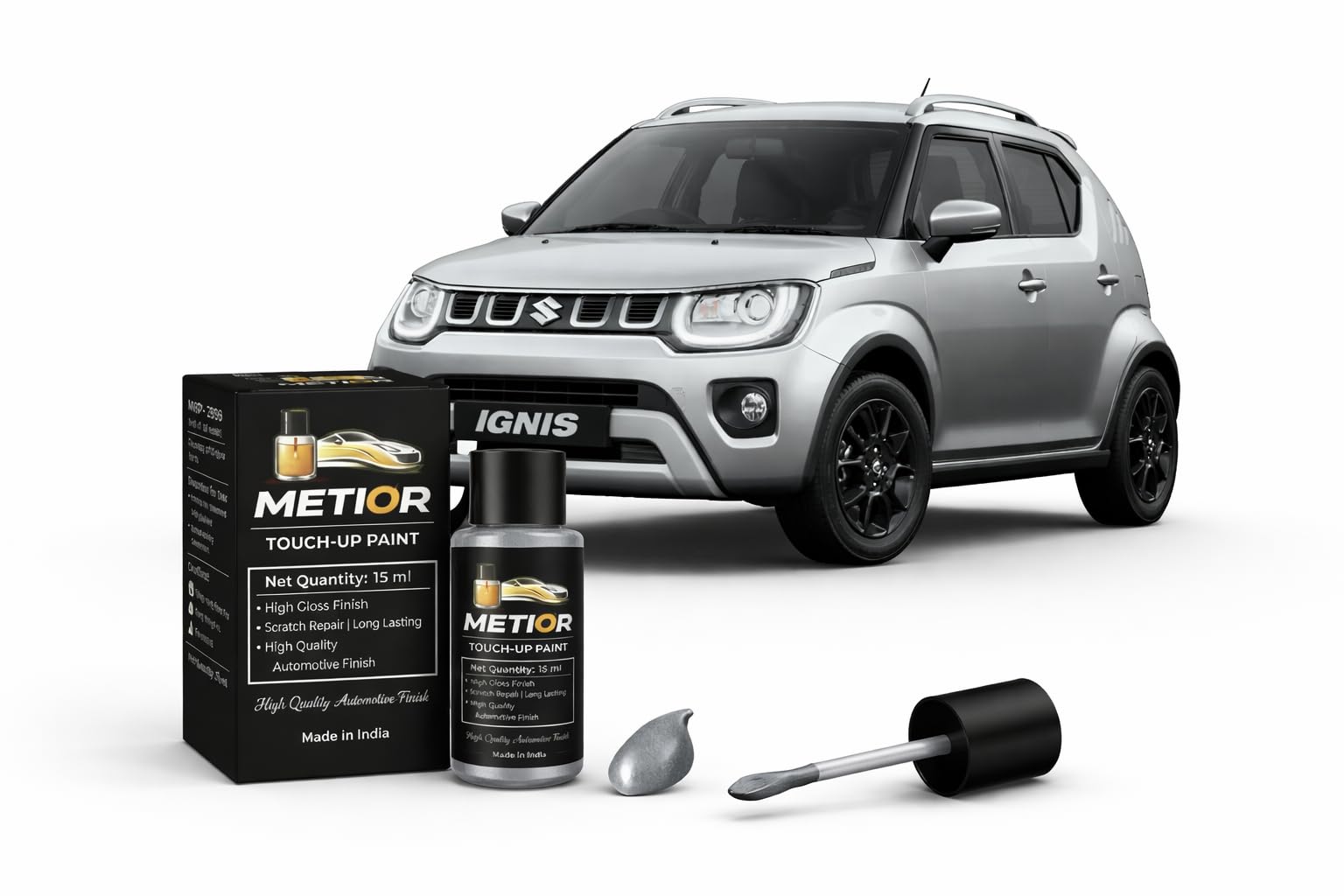 maruti suzuki ignis silky silver (z2s) touch up paint pen | oem factory color match | premium scratch remover | quick dry high gloss finish | stone chip & minor damage repair | anti-rust protection | diy automotive touch up | 18ml | silky silver (z2s)