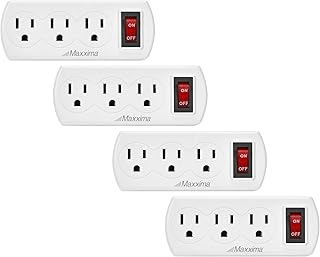 Maxxima 3 Outlet Grounded Wall Plug Adapter with On/Off Switch, Electrical Wall Tap Outlet Splitter, Multi-Plug Extender for Extra Outlet Space, Convenient for Travel - 4 Pack