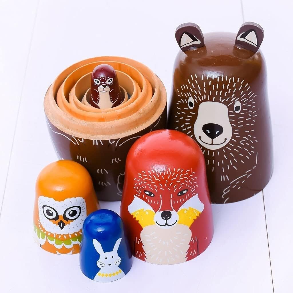 Matryoshka Russian Nesting Dolls,Toddler Wooden Bear Owl Matryoshka Dolls,5 Traditional Matryoshka Creative Toys