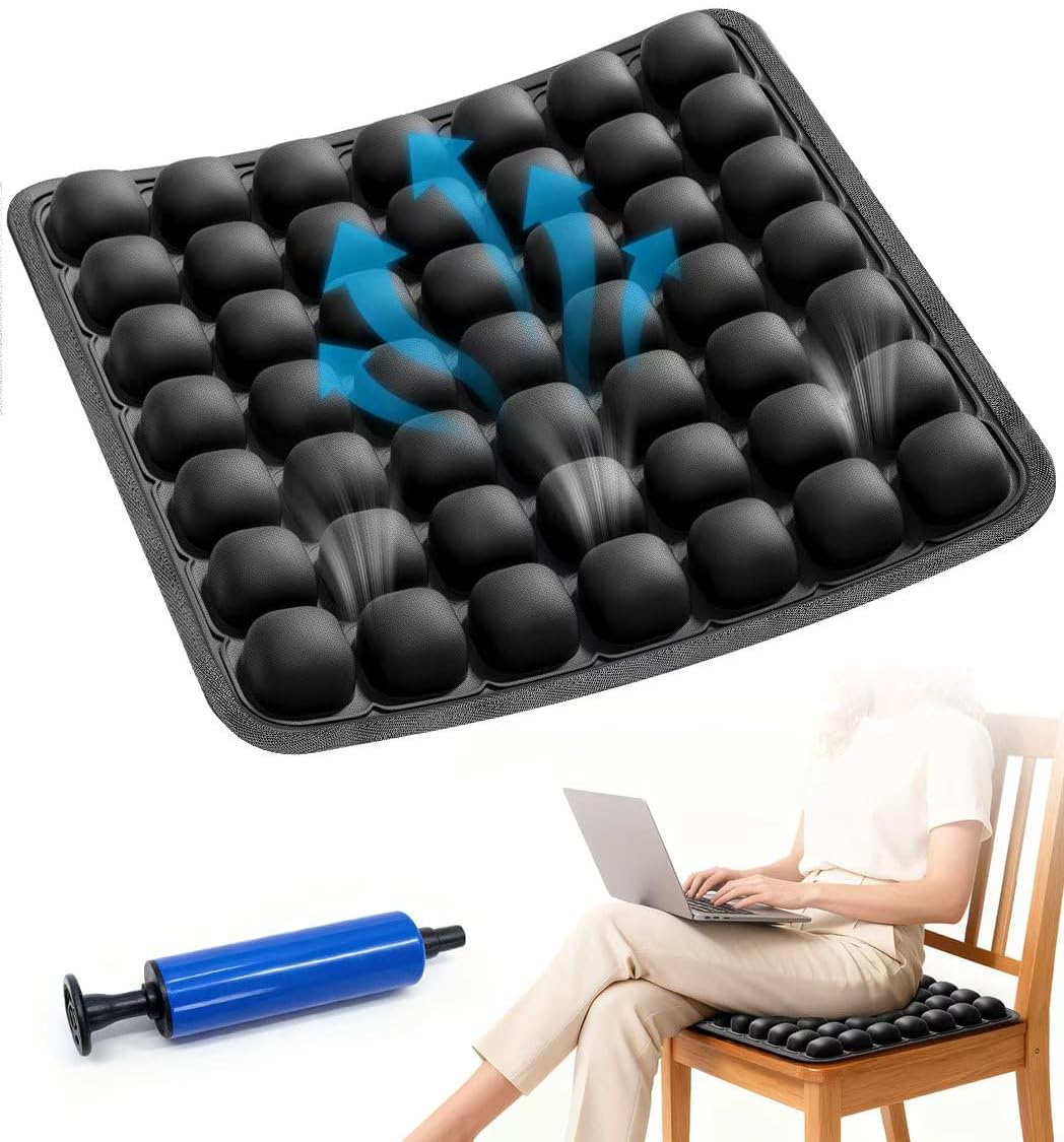 Sondur Travel Cushion, Inflatable Airplane Seat Cushion for Long Flights, 3D Air Cell Seat Cushions with Foot-Operated Inflatable Accessories for Office, Wheelchair, Car (Square)