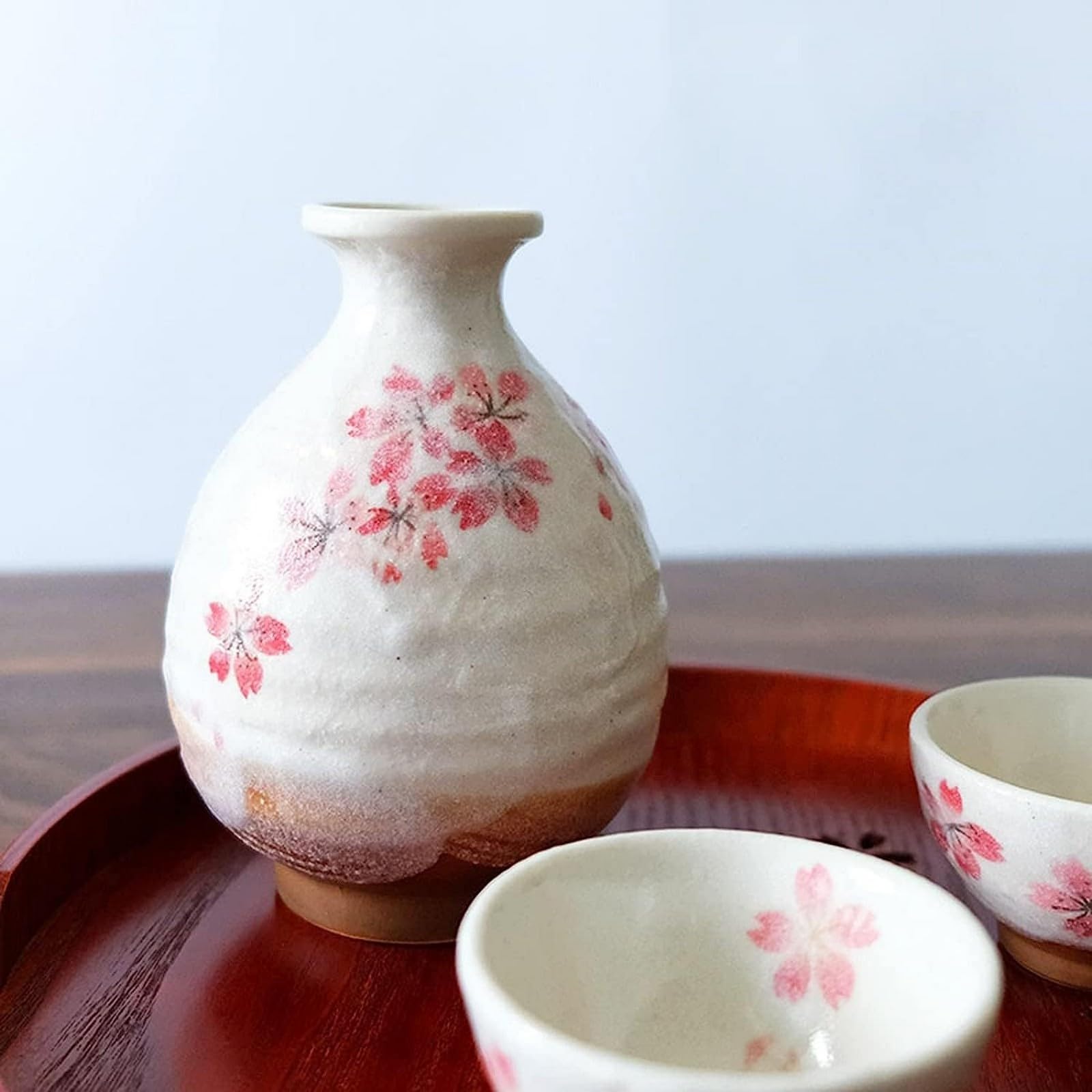 Service à saké en céramique, Tasse à vin Traditionnelle en céramique Faite à la Main, Fleurs de Cerisier peintes à la Main, Porcelaine Facile à Nettoyer (1)