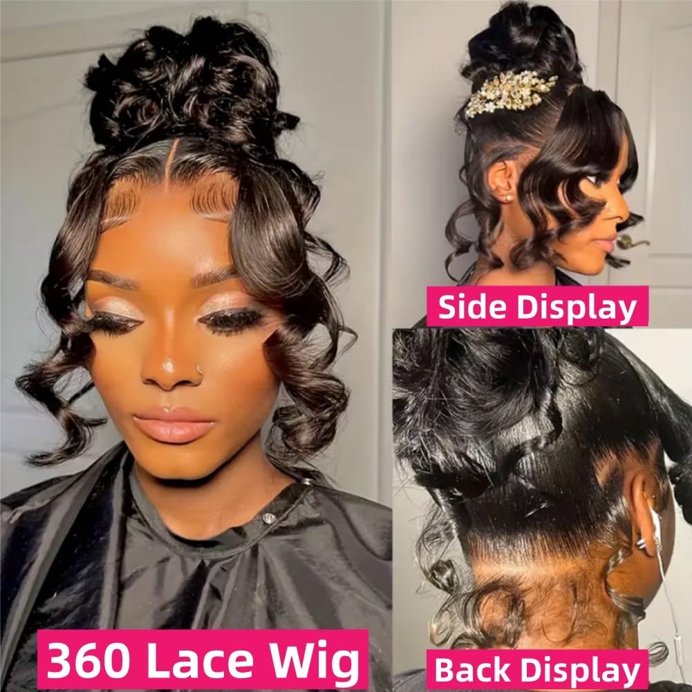 360 Body Wave Lace Front Wigs Human Hair 360 HD Full Lace Wig Pre Plucked Invisi Strap Drawstring Wig Human Hair for Women 180 Density Glueless 360 Lace Frontal Wig 24 Inch