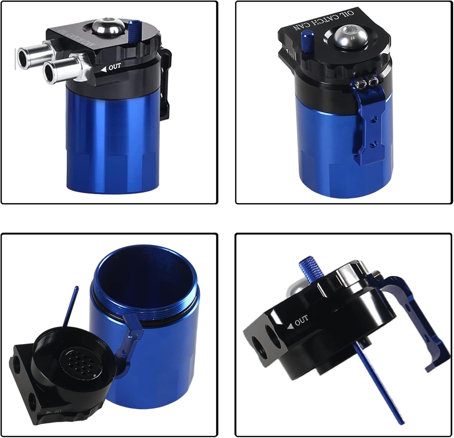 Universal Oil Catch Can Breather Tank Baffled Filter With 3/8" Fuel Line,Aluminum,300ml(Black+Blue)