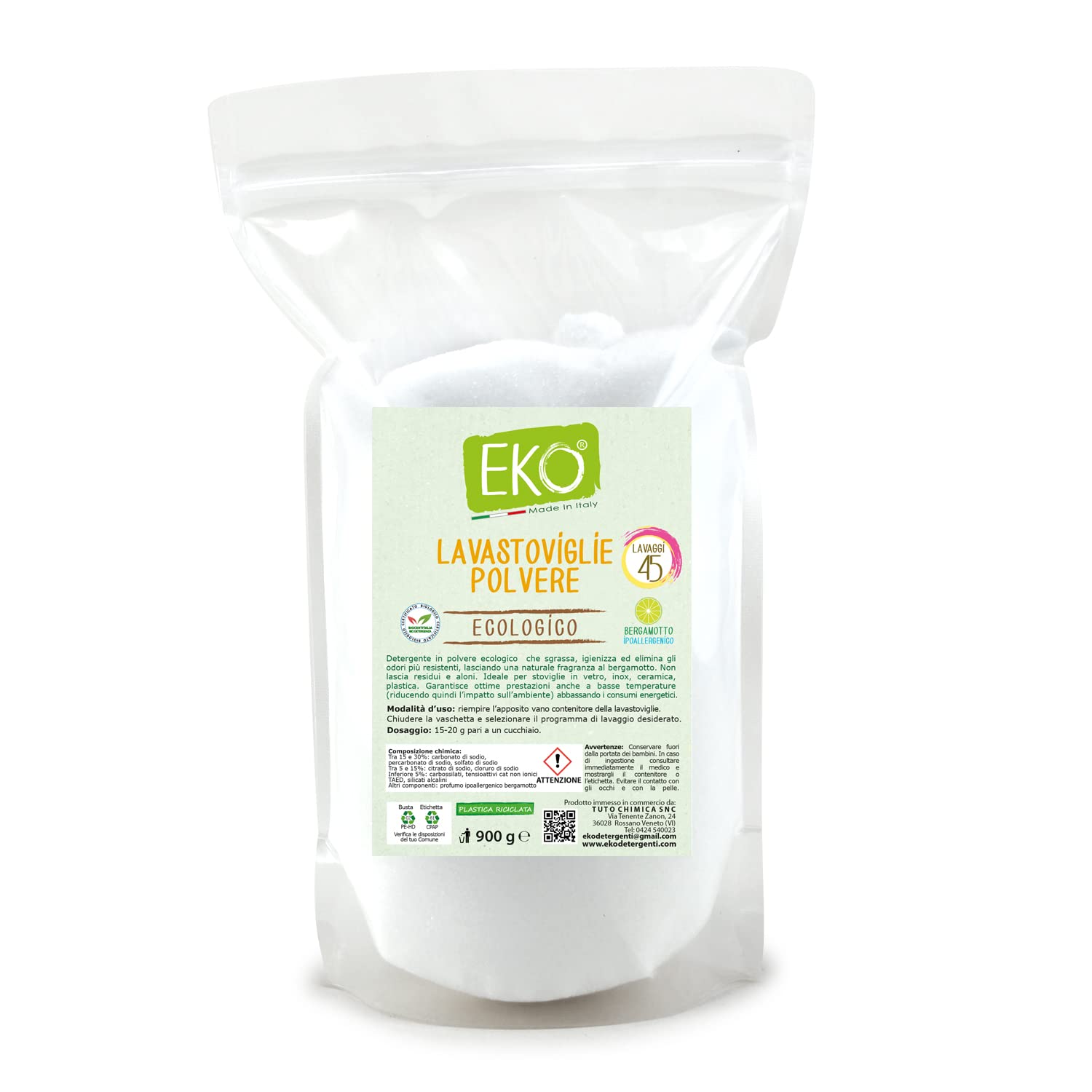 EKO Detersivo Lavastoviglie Polvere Ecologico 900g per 45 lavaggi