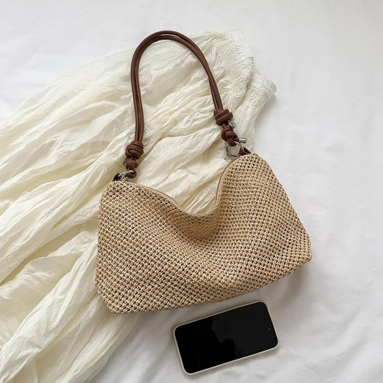 Retro Straw Tote Bag for Women, Shoulder Bag Handbag for Swimming Pools Vacations Beach Essentials3