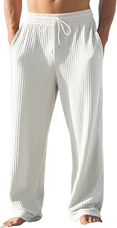 Xiaojmake Men's Ribbed Knit Lounge Pajama Pants Stripes Textured Comfy Straight Leg Drawstring Fall Sweatpant with Pockets