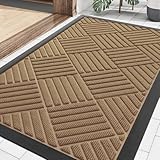 Smiry Front Door Mat Outside Entrance, Heavy Duty Outdoor Indoor Natural Rubber Doormat, Non Slip, Trap Dirt and Moisture, Easy Clean, Low Profile Patio Porch Entryway Mat, 29.5x17, Coffee