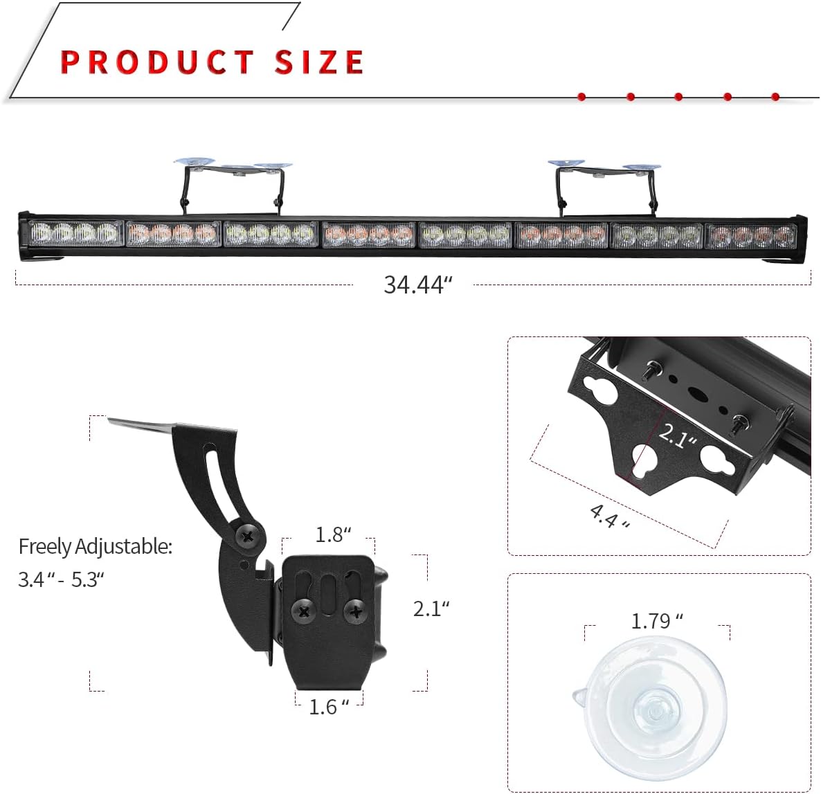 YITAMOTOR 36 Inch Emergency Strobe Traffic Advisor Light Bar 32 LED Windshield Dash Emergency Flashing Light Bar, Hazard Warning Safety Lights for Trucks Vehicles with Cigar Lighter (Amber/White)