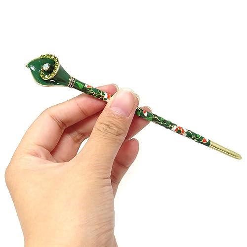 Miniatura 7 de Honbay Cloisonn - Palillos de pelo vintage con cala, estilo tradicional chino, palillos para el cabello, horquilla (verde)