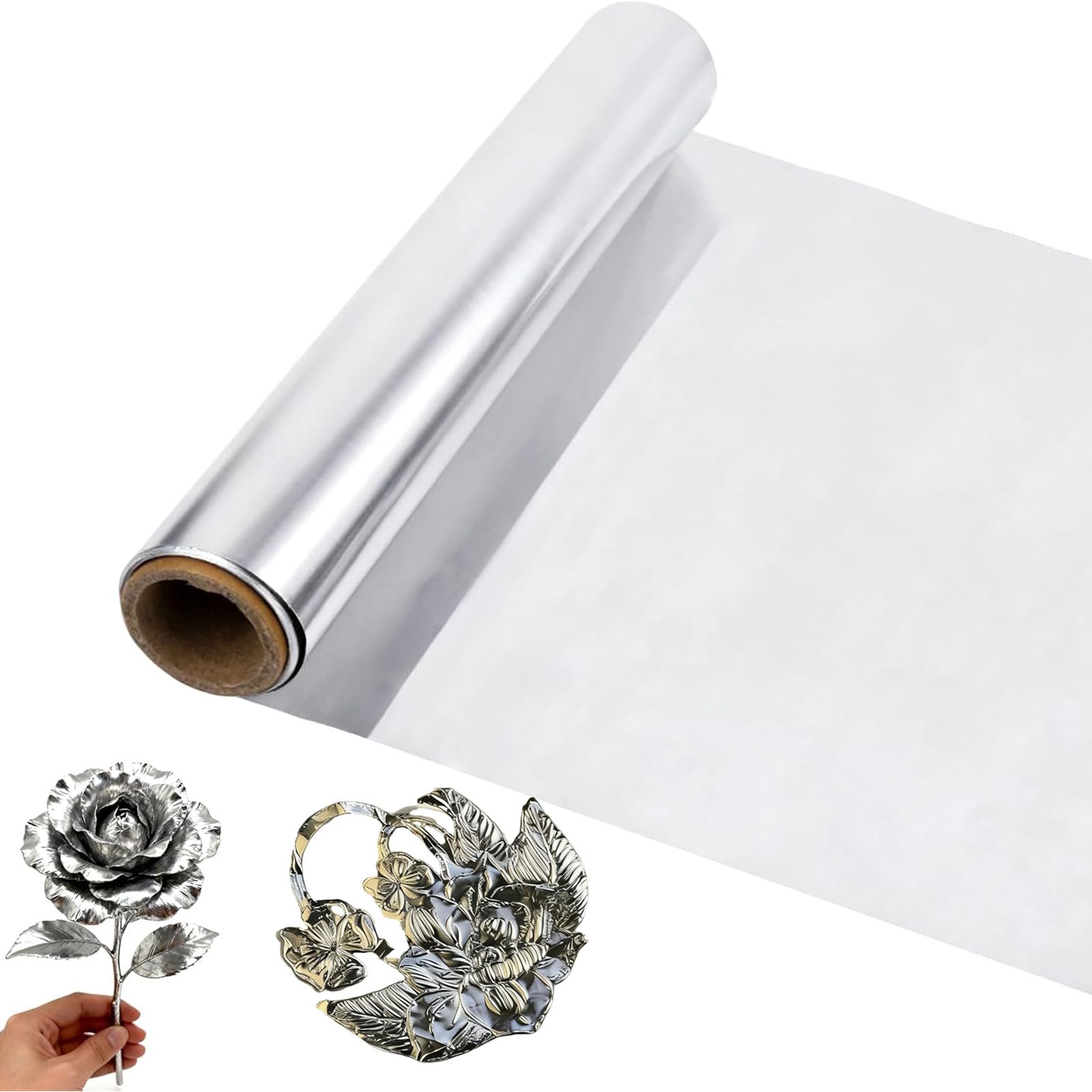 1 rolka folii aluminiowej do rzemiosła metalowego – arkusze folii do wytłaczania i grawerowania o grubości 0,07 mm, idealna do malowania, tworzenia sztuki metalowej i projektów dekoracyjnych