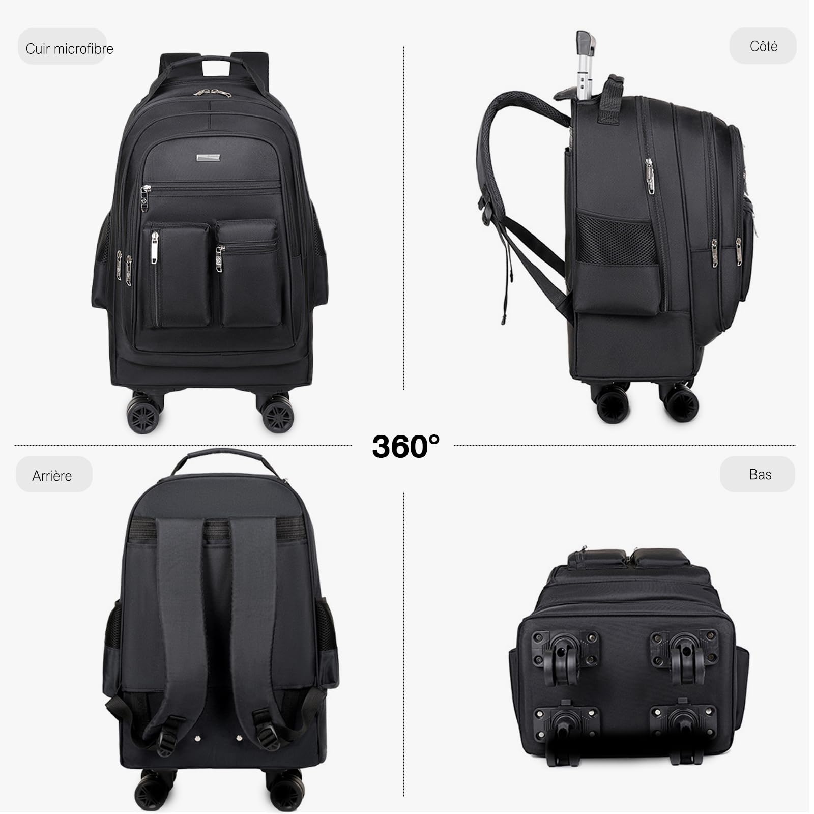 FANDARE 35L Sac à roulettes ordinateur Homme Mallettes Trolley Business pour 15.6 Pouces Laptop Convertible Trolley Daypack Femme 2-en-1 Sacoche Enseignant Rolling Sacs voyage Mallette Valise