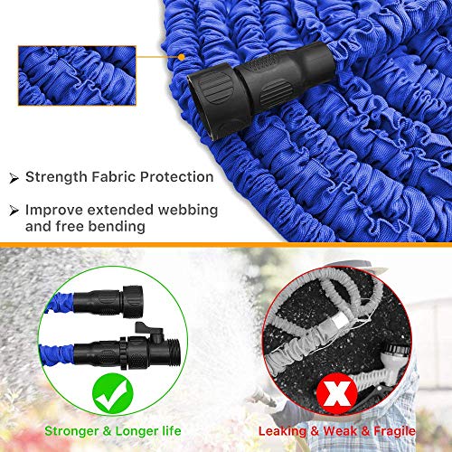 Expandable Garden Hose Pipes,3 Times Magic Expandable Garden Hose Flexible Stretch Water Pipe with Water Spray Nozzle Good for Lawn Car Home Cleaning (Blue,50ft/15m)