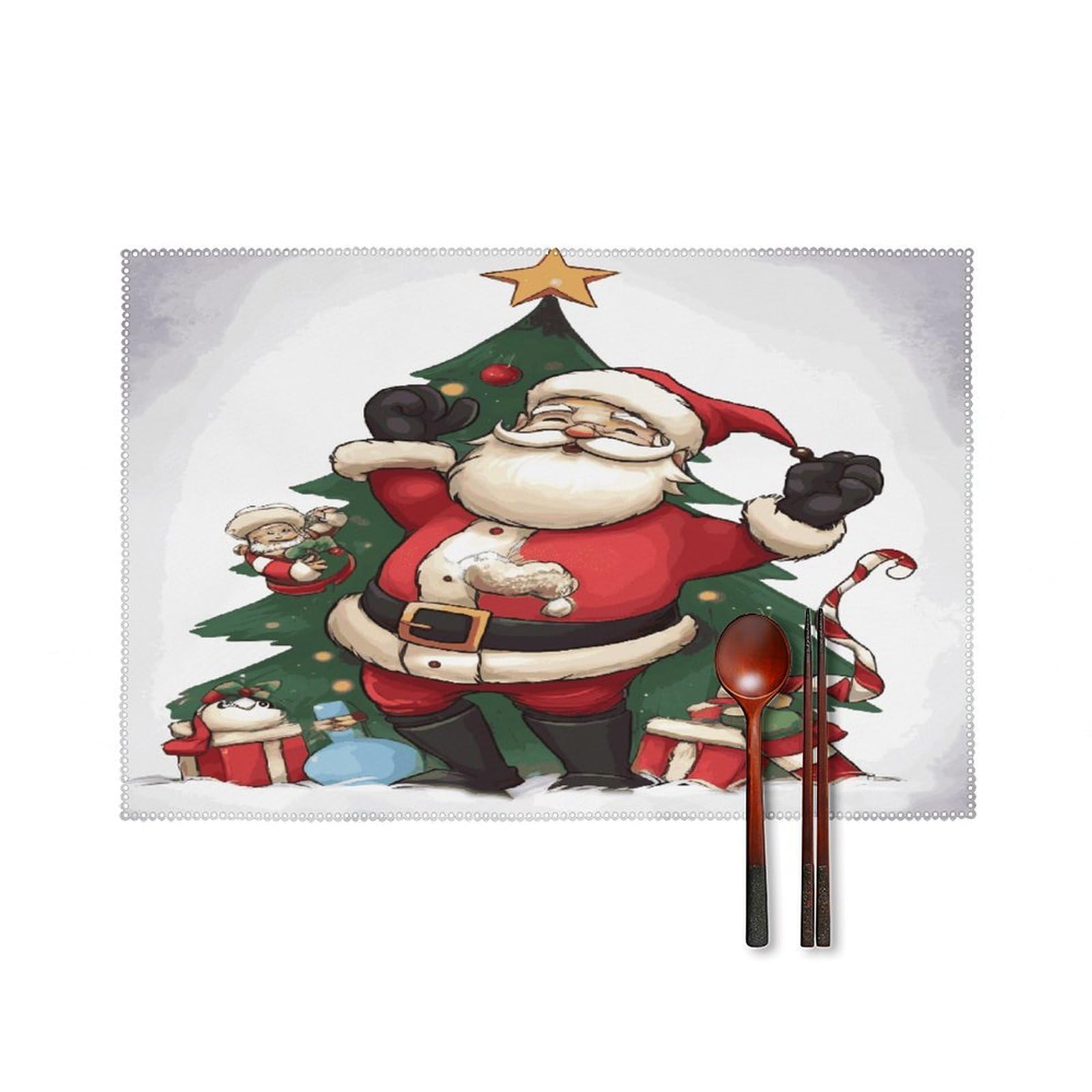 Merry Christmas Placemats Set of 4 Canvas Place Mats Non-Slip Heat Resistant Table Mats Washable Waterproof Placemat Wipeable Tablemats for Kitchen Dining Decor Place Mat