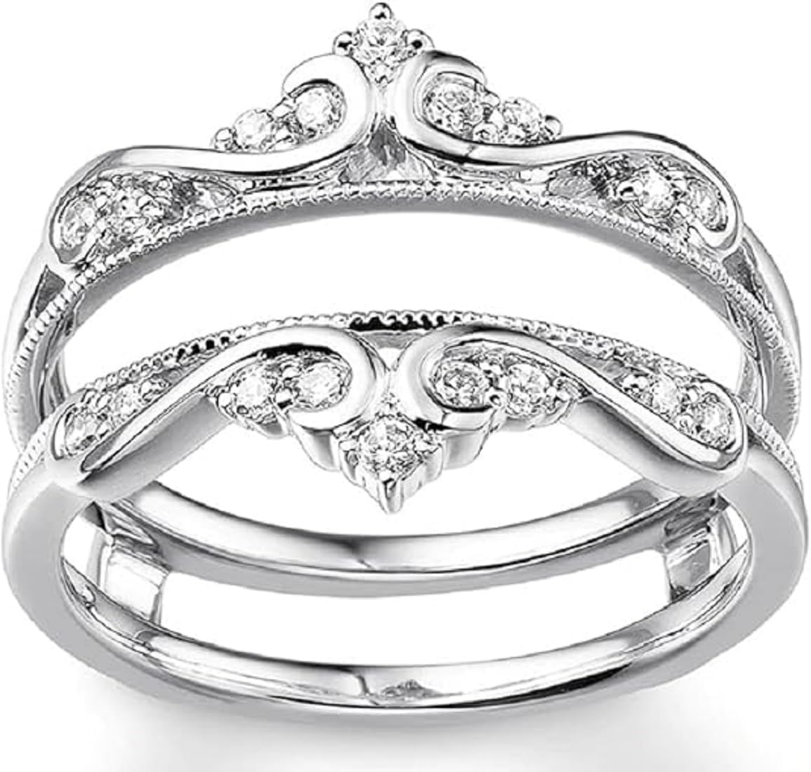 Round Cut White Diamond In 14K White Gold Finish 925 Sterling Silver Engagement Wedding Enhancer Wrap Ring Guard for Women's