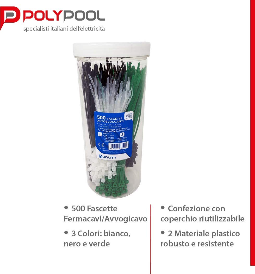 Lodokdre 500 fascette stringicavo, nero, dimensioni 100 2,5 mm, 150 2,5 mm, 200 3,6 mm, 300 3,6 mm