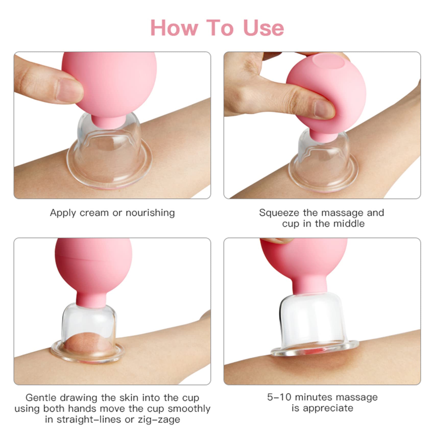 5 Piezas de ventosas de Vidrio con Cabeza de Goma, Juego de Terapia de ventosas, masajeador anticelulítico, masajeador de Espalda, para el Cuidado de la Piel, estrés y Alivio del Dolor