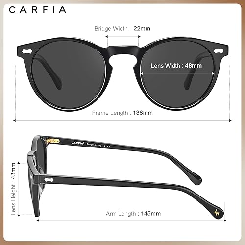 Miniatura 4 de CARFIA Gafas de sol polarizadas redondas vintage para mujer, marco de acetato, lentes de protección UV400, gafas hechas a mano CA5288