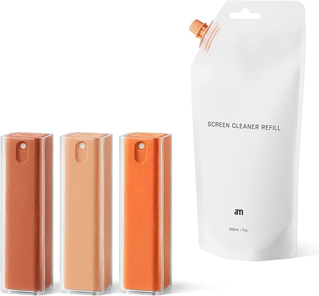 AM MIST ORANGE Screen Cleaner 3-pack w/Refill |200 ml| All-in-One Spray and Microfiber Cleaning Cloth, Refillable Cleaning Sprays for Car screens, Phones and Laptop Screen, Portable and Eco-Friendly