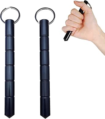 PTAHAN 2 Pcs Self Defense Keychain Set,Portable Metal 2-pack of keychain, aluminum Blunt Force in Black, Black, S