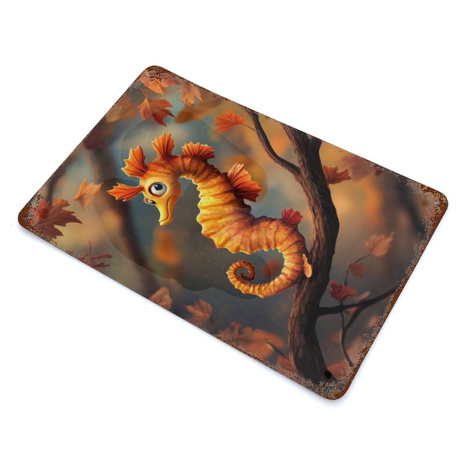 Seahorse in Autumn Retro Metal Sign 11.8"x7.9", Vintage Wall Decor for Garage, Pub Or Kitchen