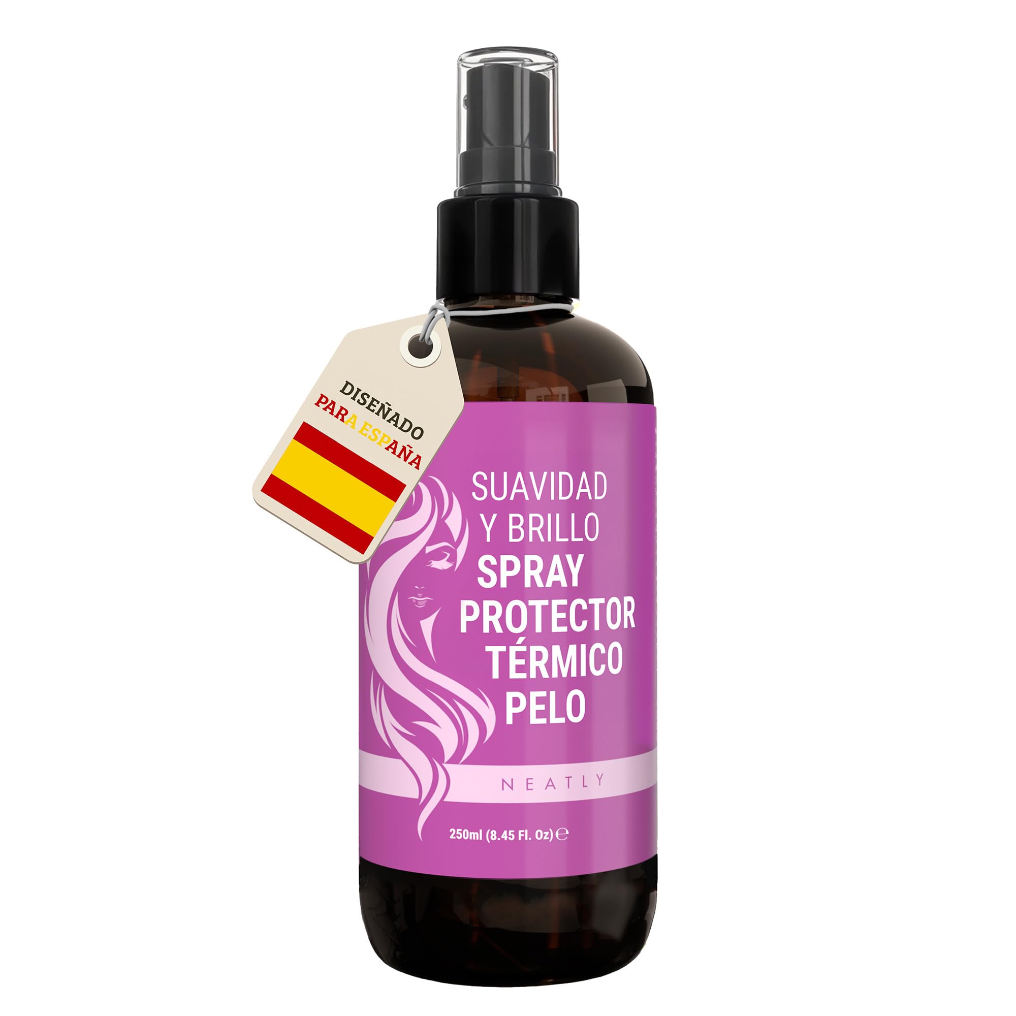 Neatly® Protector Termico Pelo - Spray Antiencrespamiento, Control de Frizz y Brillo, Desenredante sin Aclarado - Protector de calor hasta 230°C - Uso Diario, Apto para Todo Tipo de Cabello - 250ml