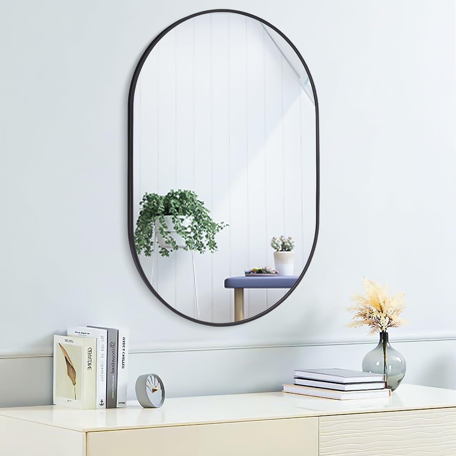 30x20 Mirror Runway Oval Wall Mounted Aluminum Alloy Metal Frame Rectangle Mirrors for Entryway Bedroom Bathroom Living Room 30 20 inch Black