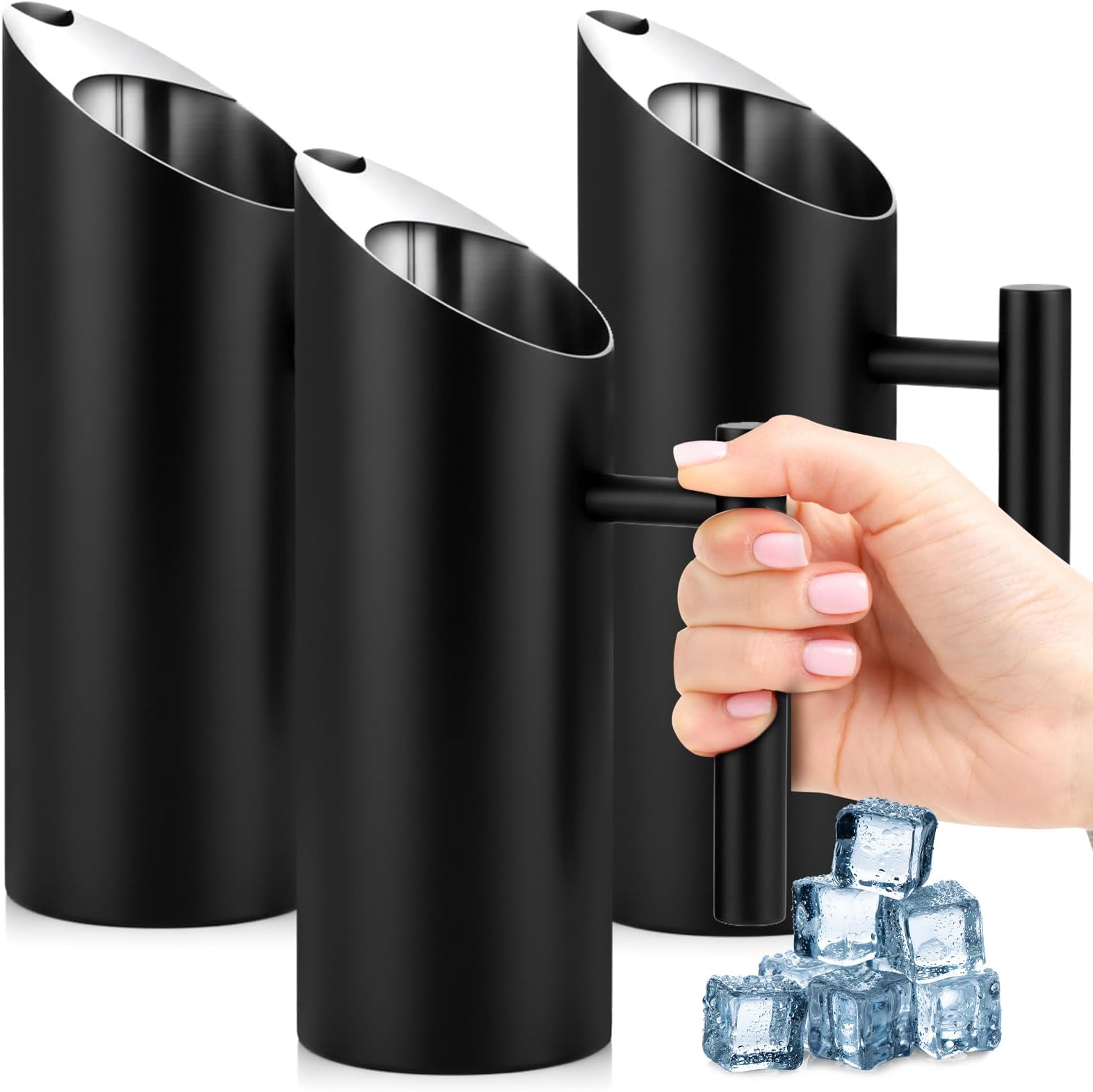 3 Pack 35 Oz/1.0 L Stainless Steel Water Pitcher Modern Metal Pitcher with Ice Guard Gold Carafe Drink with Handle or Iced Hot Drink Tea Juice Coffee Beer