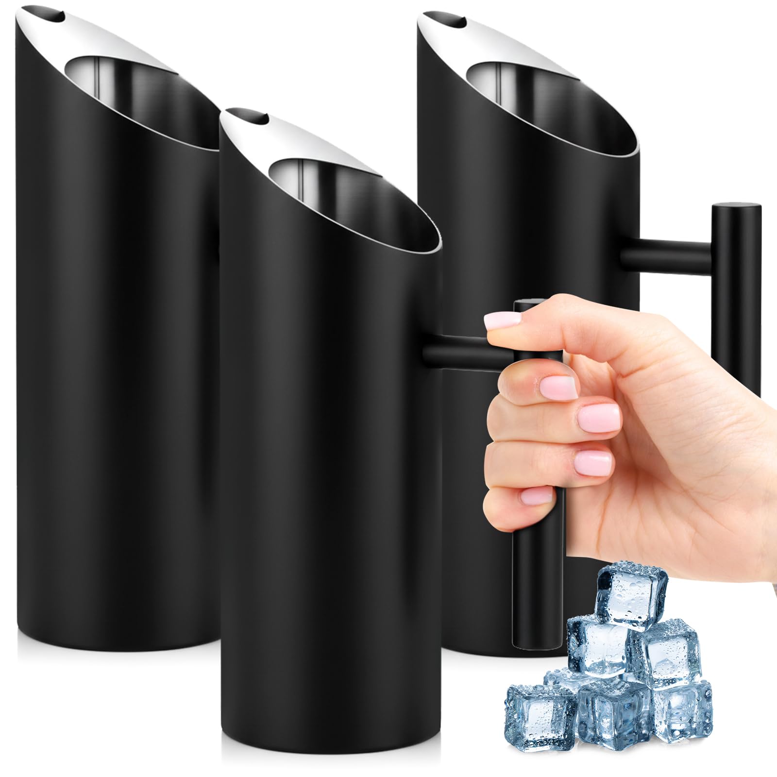 3 Pack 35 Oz/1.0 L Stainless Steel Water Pitcher Modern Metal Pitcher with Ice Guard Gold Carafe Drink with Handle or Iced Hot Drink Tea Juice Coffee Beer
