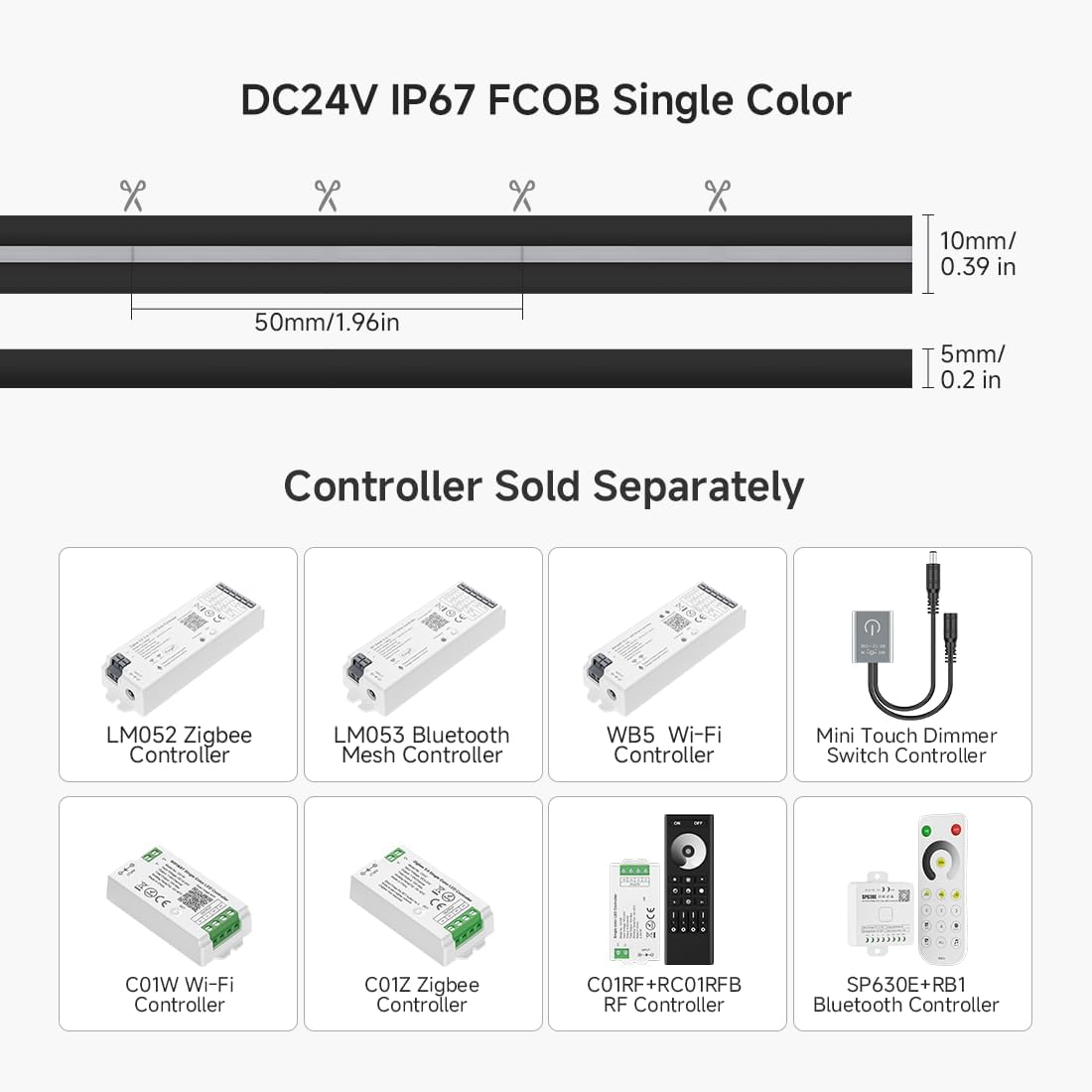 BTF-LIGHTING FCOB COB LED Strip Light, UL Listed Diffused Neon Light Daylight White 5000K, IP67 Waterproof 16.4FT DC24V 10mm Width Tape Light for Home Indoor DIY Lighting(No Adapter & Controller)