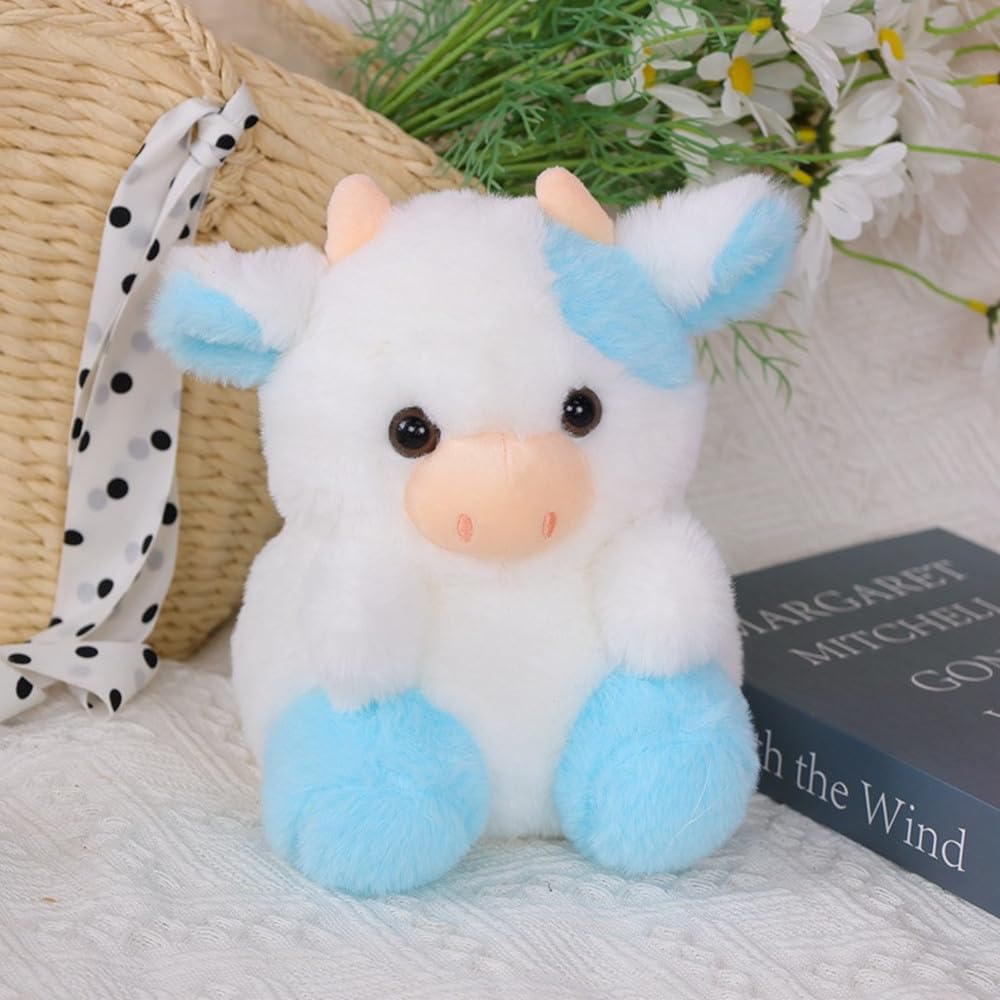 Tikwisdom Cow Stuffed Animal,Plush Cow Doll, Paw Paw Cow Plush Toy,Cartoon Cute Cow,Gift for Boys and Girls,20cm High (Blue) - Image 3