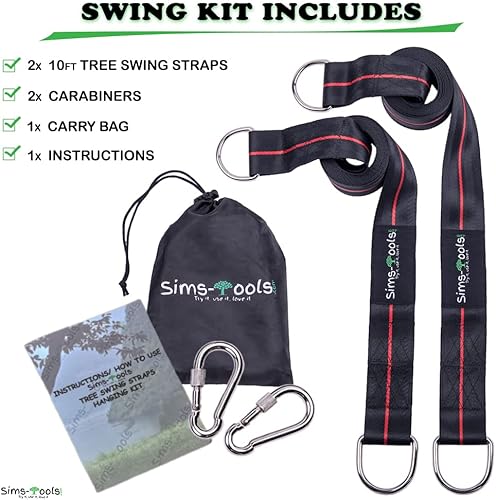 Miniatura 7 de Kit para colgar correas de columpio de árbol, dos ganchos de 10 pies extra largos y resistentes de 2200 libras y dos mosquetones de bloqueo seguros,
