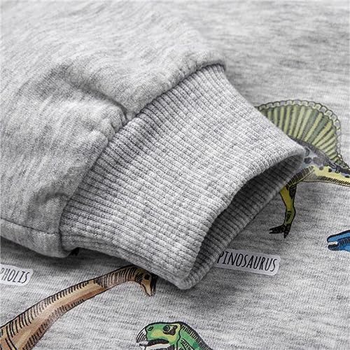Boy's Christmas Sweatshirts for Toddler Dinosaur Toddler Clothes Jumper Boy Cotton Top T Shirt Long Sleeve Crewneck Pullover Fall Winter for Kids Grey Age 2-3 Years Old 3T - Image 4