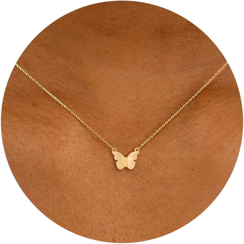Gold Necklace for Women - 14K Gold Plated Dainty Italian Horn Star of David Butterfly Bow Sun Lotus Volleyball Baseball Cowboy Boots Necklace Jewelry Everyday for Women