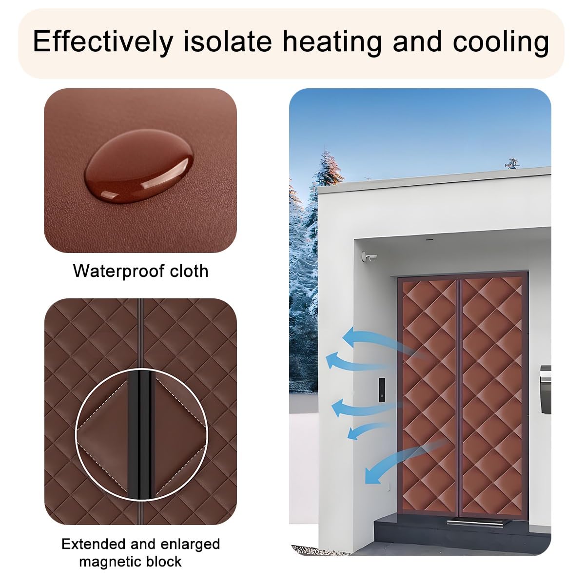 Rideau isolant thermique pour porte, Rideau de porte à isolation thermique magnétique en marron et gris, plusieurs tailles(Brown,140 * 220cm(55"x87"))