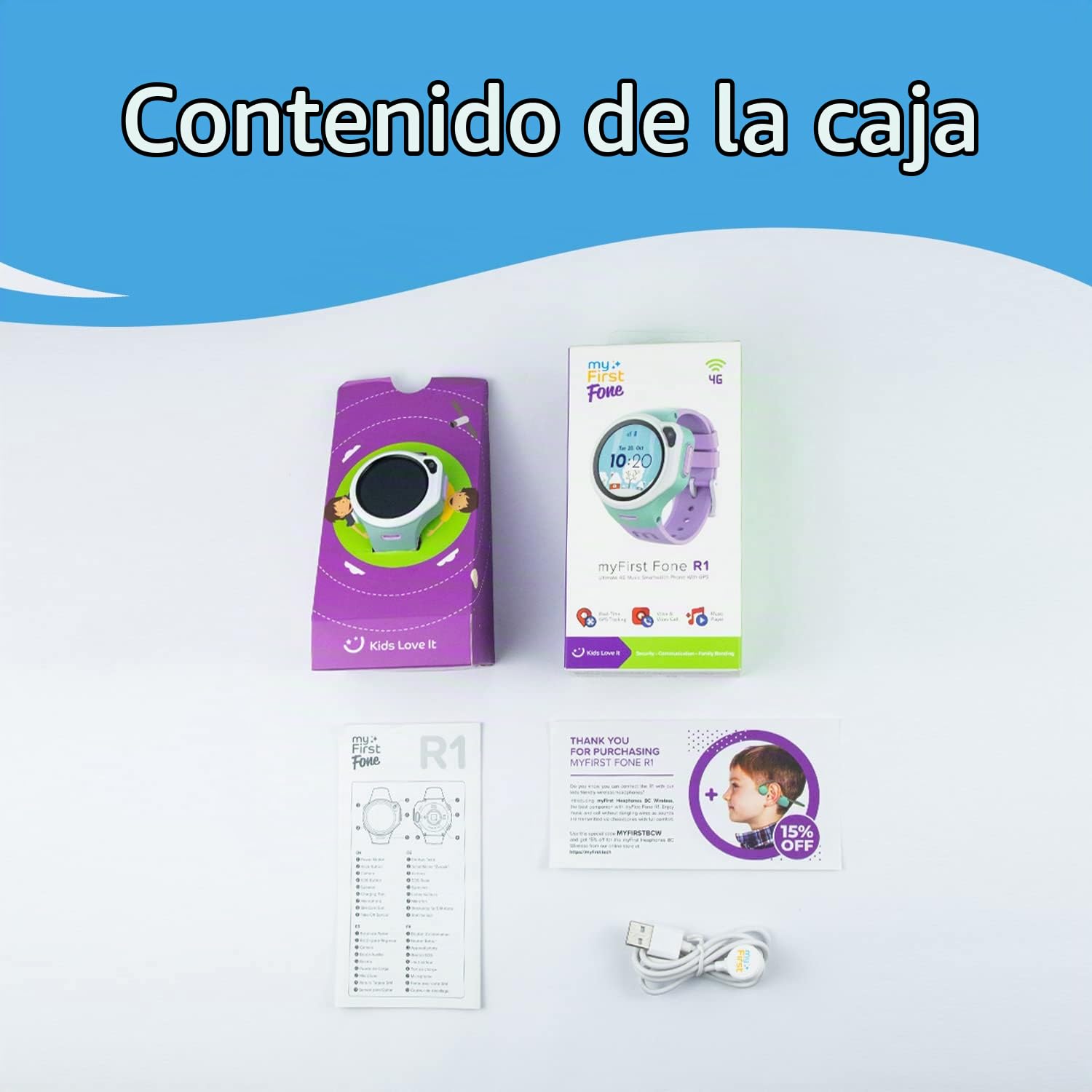 MyFirst Fone R1 Azul. Watchphone. Reloj Inteligente para niños y niñas con Llamadas. Incluye GPS, videollamada, Pantalla táctil, MP3, Alarma SOS, cuentapasos y Otras Funciones