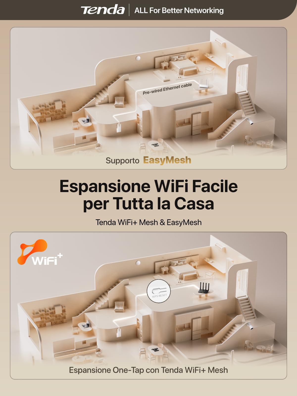 Tenda A33 Ripetitore WiFi 6 AX3000 Amplificatore WiFi Extender Dual Band