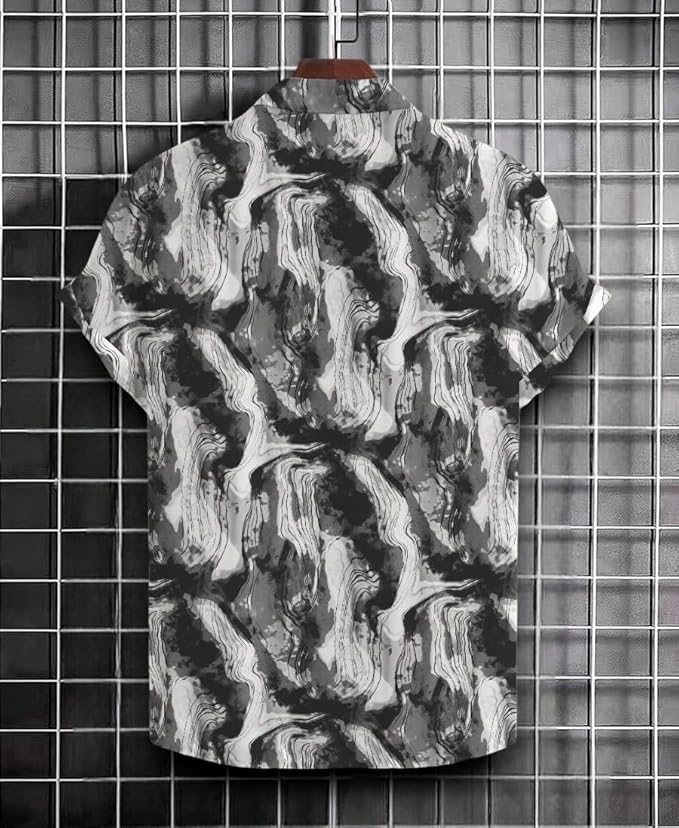 Image of Men's Striped Slim Fit Half Sleeves Stratchable Printed Shirt