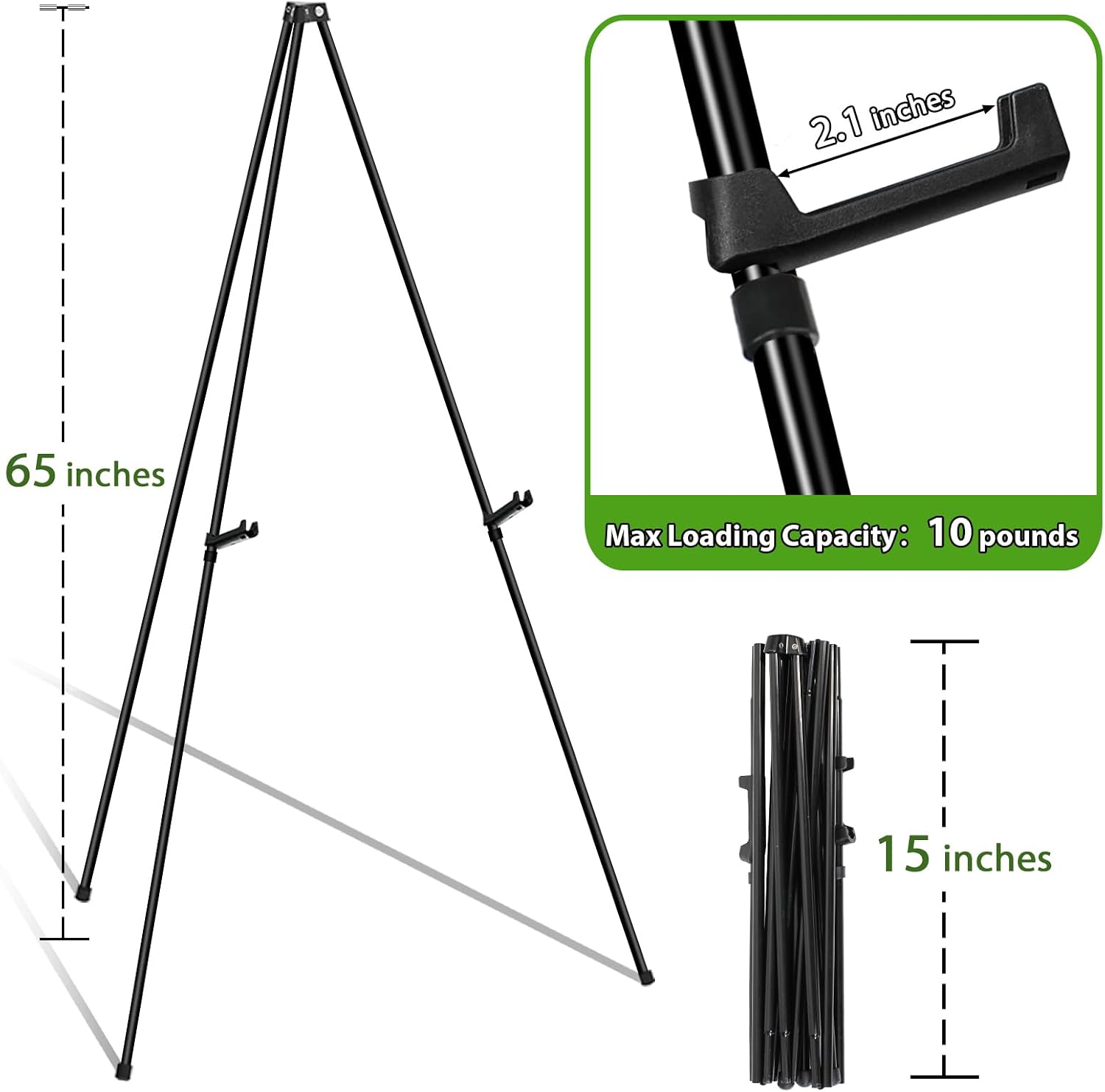 6 Pcs Thickened Easel Stand for Sign 65'' Metal Art Easels for Wedding - Portable Picture Stands for Display - Collapsible Floor Easle - Welcome Sign Stand for Artist, Painting, Decor- (Black, 6P)