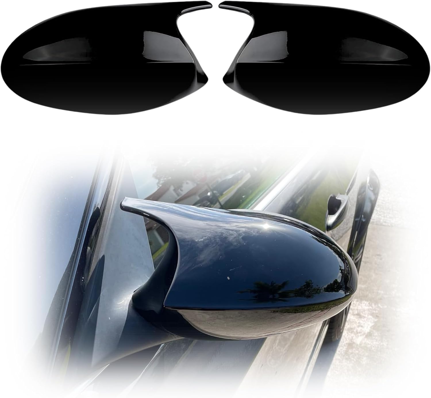 Side Mirror Cover Caps Compatible with B-MW E90 E91 2006-2008, E90 E91 Pre-LCI Door Rearview Mirror Cap Replacement for 328i 325i,Bonus Blind Spot Mirrors Included (Glossy Black)